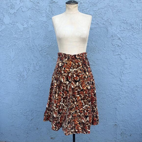 1950s Skirt Orange and Brown Velvet Midi full Size Small Retro mid century style - Picture 6 of 10